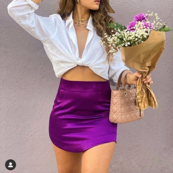 BLOGGER'S FAVE! Zara Purple Satin Effect High Waist Skirt NWT - Picture 7 of 13
